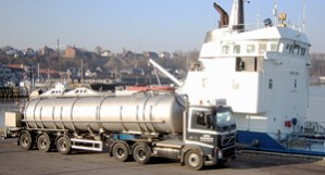 Lemvig harbour: Ship delivering organic waste to Lemvig Biogas